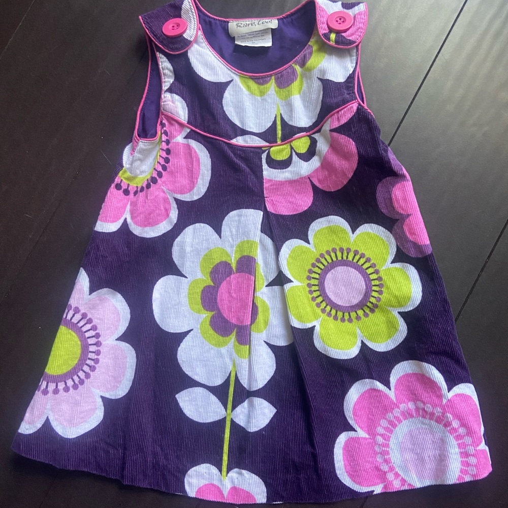 Rare too toddler girl floral corduroy button tank pleated tank dress size 2T